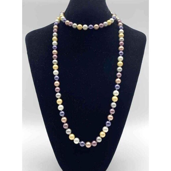 KJL Signed KENNETH JAY LANE Long MultiColor Pastel Lg Faux Pearl Beaded Necklace - Picture 1 of 6